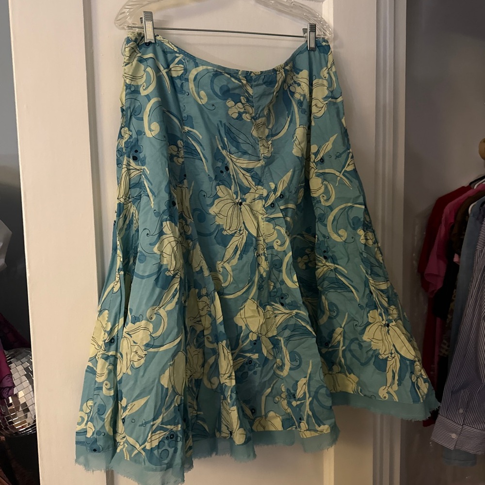 Apt. 9 Blue and Cream Floral A-Line Skirt